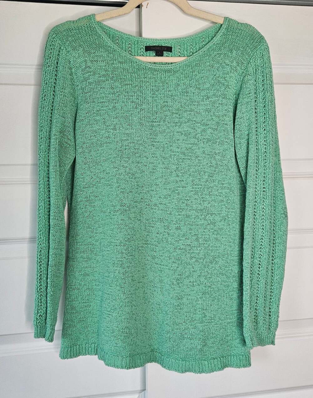 Rachel Zoe Karla Open Knit Sweater Mint Green Cotton Blend Pullover Womens Large